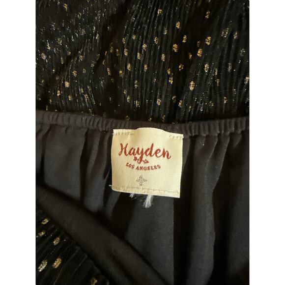 Hayden Women's Nero Polka Dot Gothic Sheer Sleeve Maxi Dress Size XL Black Gold - Picture 7 of 8